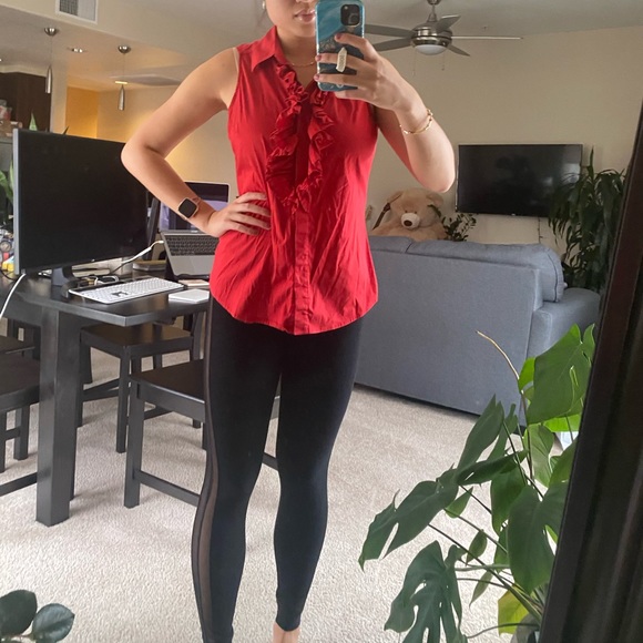 Red ruffle sleeveless button up - Picture 2 of 4